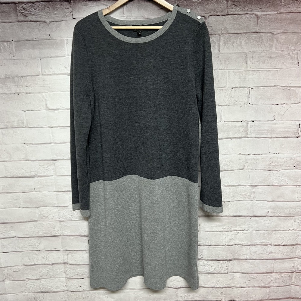 Talbots Pure Italian Merino Wool Dress Womens XL Gray Colorblock Button Shoulder